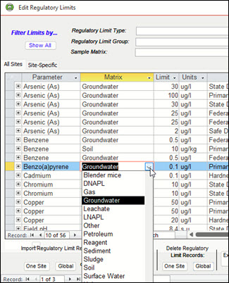 Editing the Regulatory Limits Matrix
