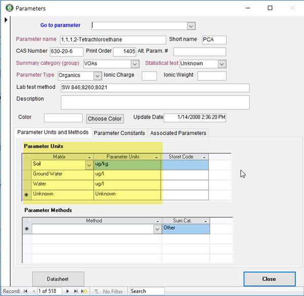 parameter units form