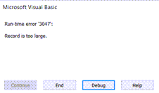 Visual Basic Run-Time Error 3047 Record is too large.